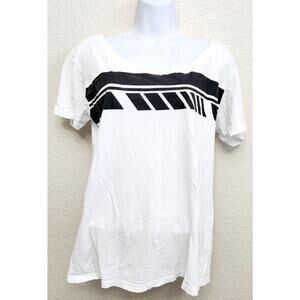 Fabletics White Black Graphic Print Short Sleeve Top Small Lightweight Soft